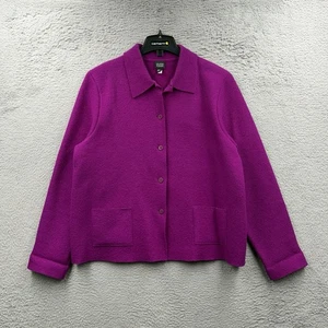 Eileen Fisher giacca donna 100% lana bottoni manica lunga colletto viola grande - Foto 1 di 8