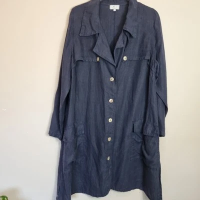 Box 2 Navy Linen Lightweight Trench Style Jacket 18 Summer Midi - Image 1 of 4