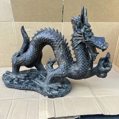 Escultura de dragón chino de bronce grande 1982 de colección 22,5 x 35 Austin Prod Inc Foto 1 de 4