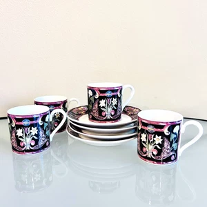 Villeroy & Boch Intarsia Demitasse Cup Saucers Round Espresso Small 2" Set of 4 - Picture 1 of 11
