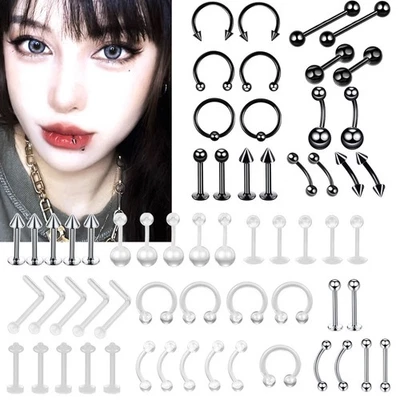 110PCS Mix Piercing 316L Steel Nose Lip Eyebrow Ring Ear Daith Studs Kit 14G 16G - Image 1 of 4
