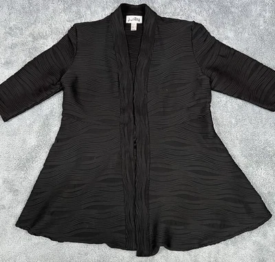 Joseph Ribkoff Black Blazer Wavy Textured Ribbed Open Front Flared Jacket 224/9 - Image 1 of 4