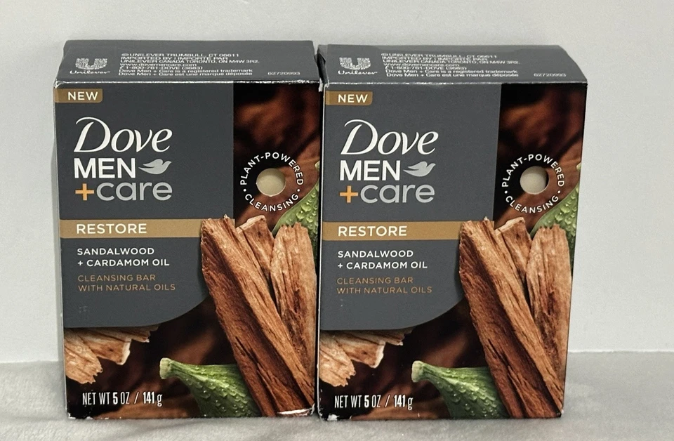 2 Barras DOVE Hombres + Cuidado Restaurar Jabón Sándalo Cardamomo Aceite Limpieza Barra de Baño Foto 1 de 1