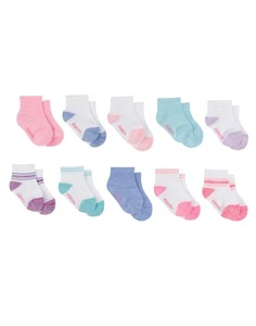 Hanes Infant/Toddler Girls Super-Soft Ankle Socks 10-Pack Smooth toe Cushioned - Picture 1 of 3
