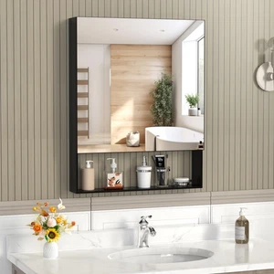 Specchio bagno 24" x 30" nero marrone alluminio armadietto medicinali specchio vanità - Foto 1 di 11