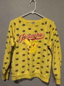 Pikachu Pokémon Size M Sweater Sweatshirt All Over Poké Ball Pattern Yellow - Picture 1 of 5