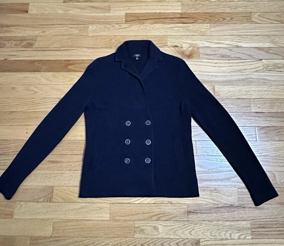 全新无标签女式 Talbots 双排扣棉混纺开衫 尺寸 SP — 第 1/4 张图片