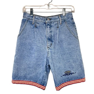Pantalones Cortos Guess Jean Mujer 30 Azul Rojo Amarillo Cinta Cintura Alta Y2K Americano De Colección Foto 1 de 4