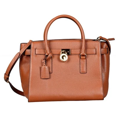 Michael Kors Hamilton Traveler Large Leather Tote Bag Luggage Brown Gold Lock NE - Image 1 of 4