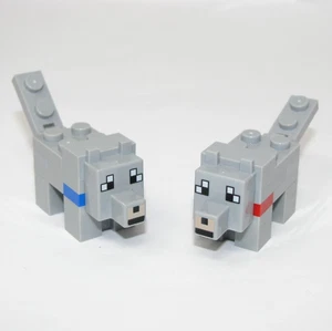 Lego Minifigure Minecraft Lot  - Two Wolves, red blue tame - Picture 1 of 2