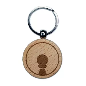 Chess Piece Black Pawn Engraved Wood Round Keychain Tag Charm - Picture 1 of 6