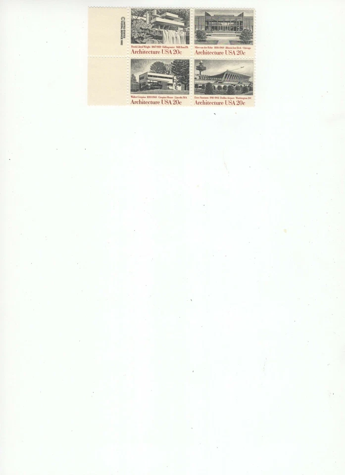 STAMPS USA unused - Block of 4 x 20 cents 1982 American Architecture - Image 1 of 1