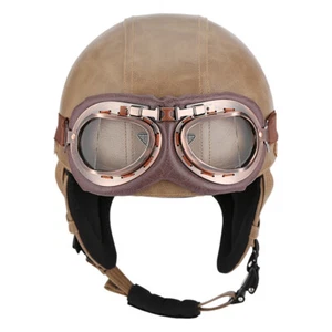 DOT Retro Leather Half Motorcycle Helmets Helmet for Cruise Scooter+free Goggles - Picture 1 of 16