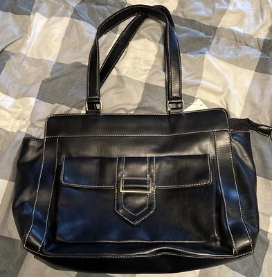 Bolso de Mano LIZ CLAIBORNE CRAZY HORSE Imitación Cuero Negro Acentos Dorados Foto 1 de 4