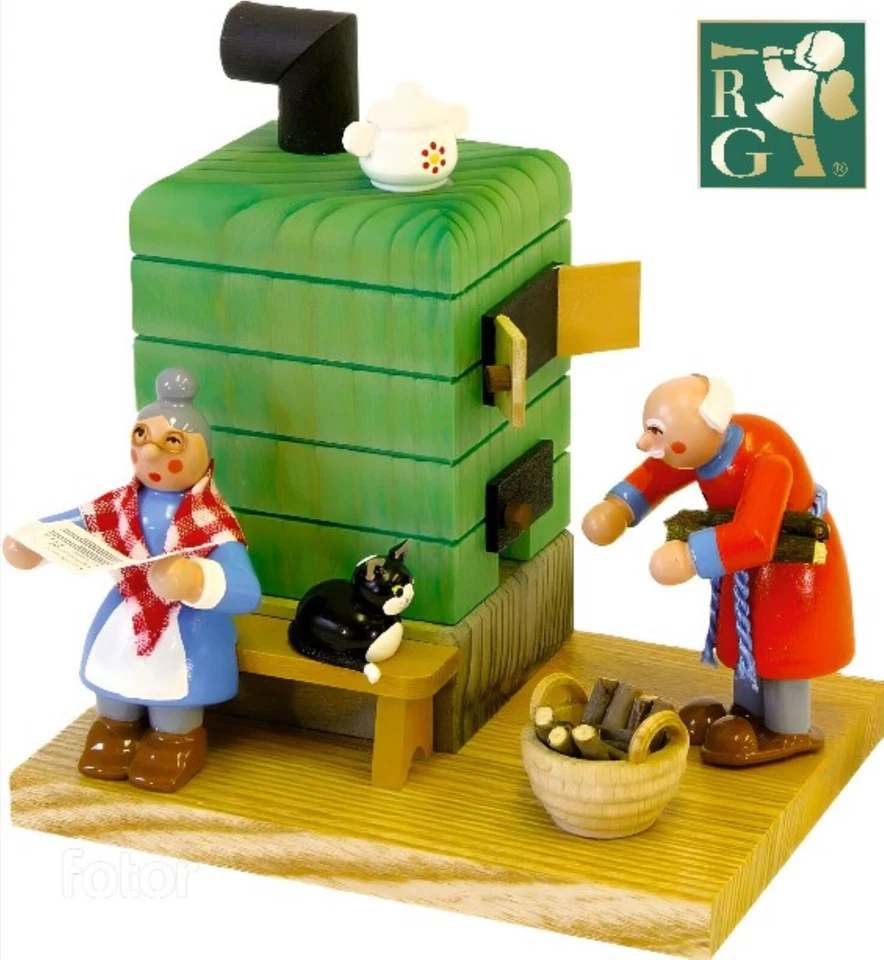 Räuchermännchen Oma und Opa am Ofen, direkt vom Hersteller im Erzgebirge #26052 - Bild 1 von 1