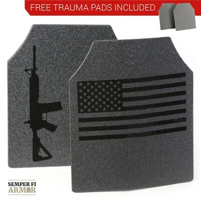 SEMPER FI ARMOR Body Armor AR500 American Flag 10x12 Plates! Immediate Shipping Free Trauma Pads