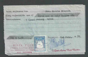 1970 BALI TAX STAMPS ON DOCUMENTS (2) RECEIPTS FOR BATIK SARONG & CAR - Picture 1 of 1