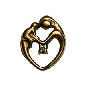 Alwand Vahan 10k Yellow Gold with Diamond Accent Mother & Child Heart Pendant - Picture 1 of 4