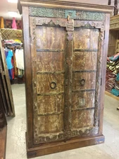 Antique Indian Haveli Old Wood Door Armoire Rustic Furniture Storage Cabinet