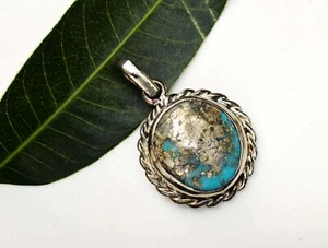 925 Sterling Silver Natural Blue Copper Turquoise Pendant For Unisex 15.40 Gram - Picture 1 of 5