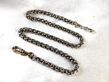 Beautiful Antique Pocket Watch Chain 15" Braided Silver Color Dual Clasp Unique!