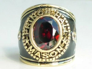 12x10 mm Mason Masonic Prince Hall January Garnet CZ Stone Men Ring Size 7-15 - Picture 1 of 9