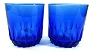 Luminarc Arcoroc Cobalt Blue Glasses 3" Tall 4 Oz Set of 2 Made in France - Picture 1 of 8