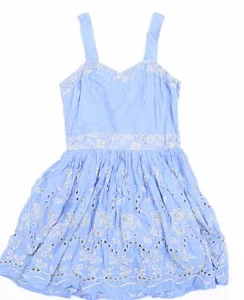 Yumi Womens Blue Floral 100% Cotton Fit & Flare Size S Sweetheart Zip - Broderie - Picture 1 of 12