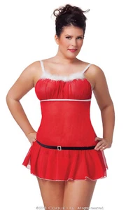 Babydoll Weihnachtlich Rot-Weiß Netz Maraboubesatz hinten offen, osXL 42-46 - Bild 1 von 2