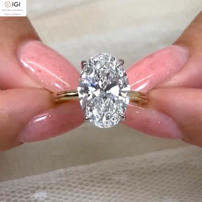 3.25Ct F VS1 Oval Cut Lab Grown Diamond Engagement Ring Solid 14K Two-Tone Gold - Image 1 of 4