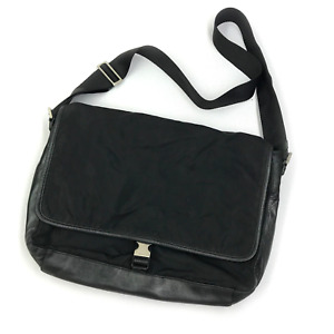 Unisex PRADA Messenger Bag Black Nylon Leather Logo Shoulder Crossbody Bag ITALY