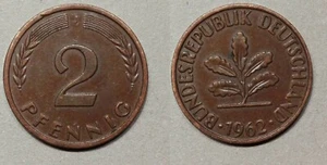 2 Pfennig Münze, Deutschland ,Kupfer, nicht magnetisch, 1962, J, sehr selten - Bild 1 von 3