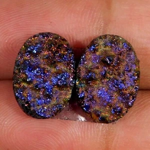 9.45Cts. Natural Rainbow Titanium Druzy Pair Oval Cabochon Reiki Gemstone - Picture 1 of 3
