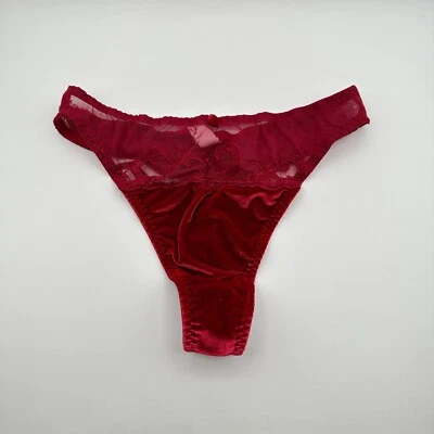 Lencería Vintage Kiabi Tanga Panty M Rojo Malla Terciopelo Lencería Bordada Foto 1 de 4