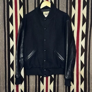 Dehen 1920 Varsity Wool and Leather Jacket, Black, Size Medium - Picture 1 of 7