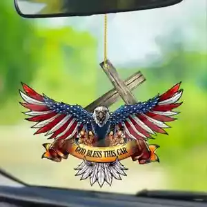 Dios bendiga a este coche bandera americana alas águila acrílico colgante adorno colgante - Imagen 1 de 2