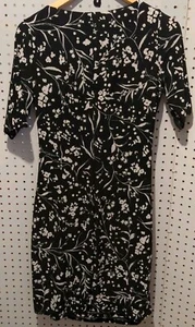 Anne Klein Size 4 Women's Black White Floral Wrap Career Dress - Picture 1 of 5