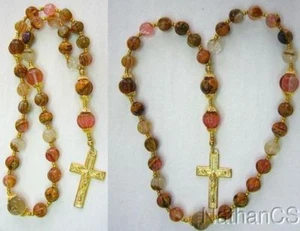 Anglican Episcopal Rosary w Volcano Quartz Beads and Vermeil Cross - Picture 1 of 2