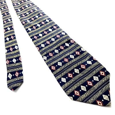 Kenneth Cole New York Blue Silk Tie Woven Wide Horizontal Striped - Image 1 of 4