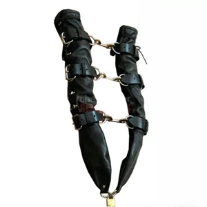 Carpeta de brazo bondage de cuero en blanco y negro guantes combinados completamente negros - Imagen 1 de 2