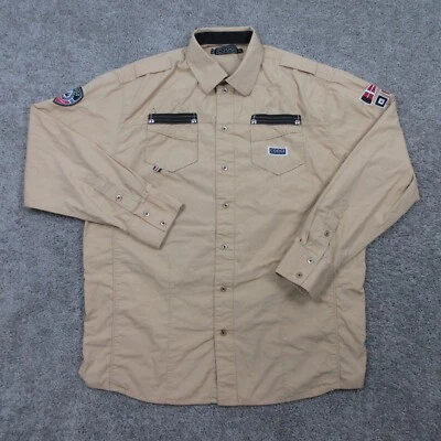 Coogi Shirt Mens Extra Large Tan Nautical Military Epaulet Work Utility Pockets - Image 1 of 4
