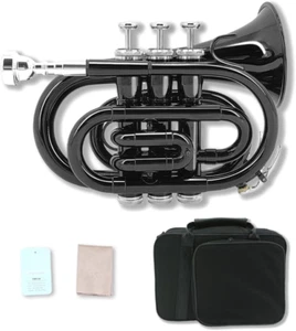 Brass Pocket Trumpet Bb Key Nickel Plated with Mouthpiece 7C, Cleaning Kit, Carr - Picture 1 of 12