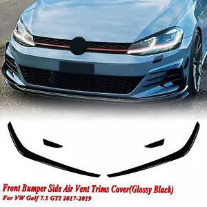 Car Gloss Black Front Bumper Side Air Vent Trims For VW Golf 7.5 GTI 2017-2020 - Picture 1 of 12