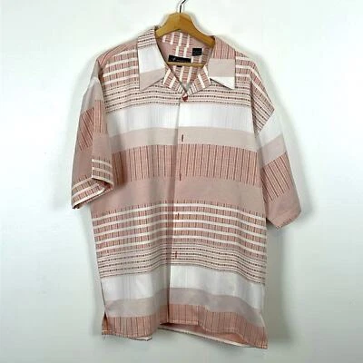 Montique Mens XL Button Down Peach Pink Short Sleeve Business Relaxed Fit Shirt - Image 1 of 4