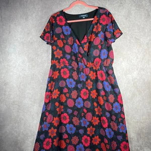 ModCloth Fits of Bliss Dress Womens XL Multicolor Floral Faux Wrap Retro Office - Picture 1 of 12
