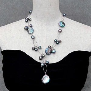 Süßwasser schwarze Keshi Perle Reis Perlenkette Halsband Halskette Anhänger - Bild 1 von 6