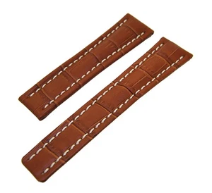 Correa de repuesto para relojes 15 mm sin hebilla correa de cuero marrón claro con costura blanca NUEVO - Imagen 1 de 1