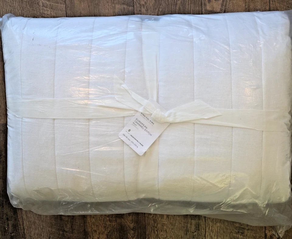 Edredón Pottery Barn Europeo Lino Algodón Puntada de Canal King/CK Blanco Nuevo Foto 1 de 3