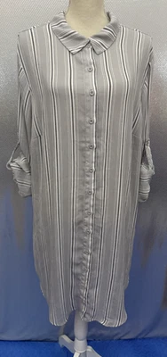 Torrid Shirt Dress Womens Plus Sz 2X Gray Stripe Mini Crepe Button Down Coverup - Image 1 of 4