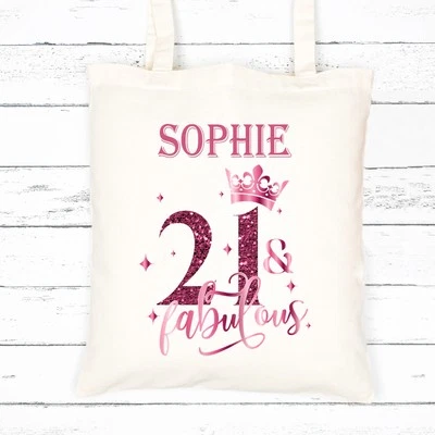 CLARELY'S PRINTING Personalised 21st Birthday Gift Birthday Present Tote Bag Pink 21st & Fabulous